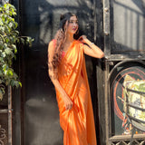 Royal Orange Pre-Draped Saree