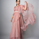 Raaya Pre draped Pink Ruffle Saree Sarees Aynaa 