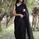Black Sequinned Border Embellished Georgette saree