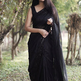 Black Sequinned Border Embellished Georgette saree