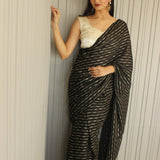 Black Striped Chinnon Saree