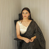 Black Striped Chinnon Saree