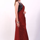 Maroon Satin Saree