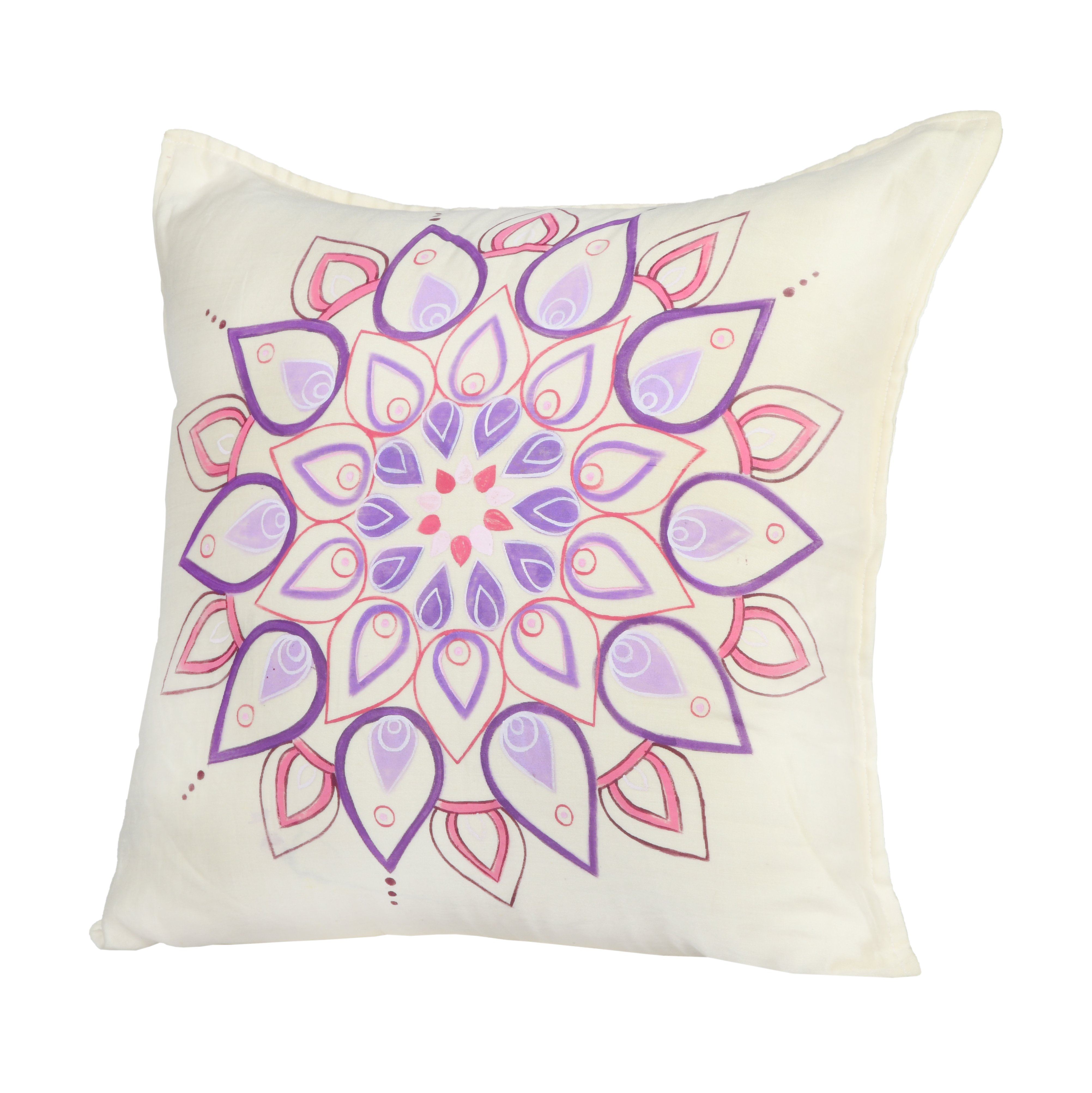 Mandala Hanpainted White Cushion Cover Cushion Aynaa 