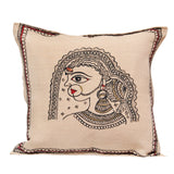 Handpainted Rajasthani Cushion Cover In Beige Cushion Aynaa 