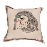 Handpainted Rajasthani Cushion Cover In Beige Cushion Aynaa 