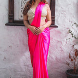 Hot Pink Satin Saree Sarees Aynaa 