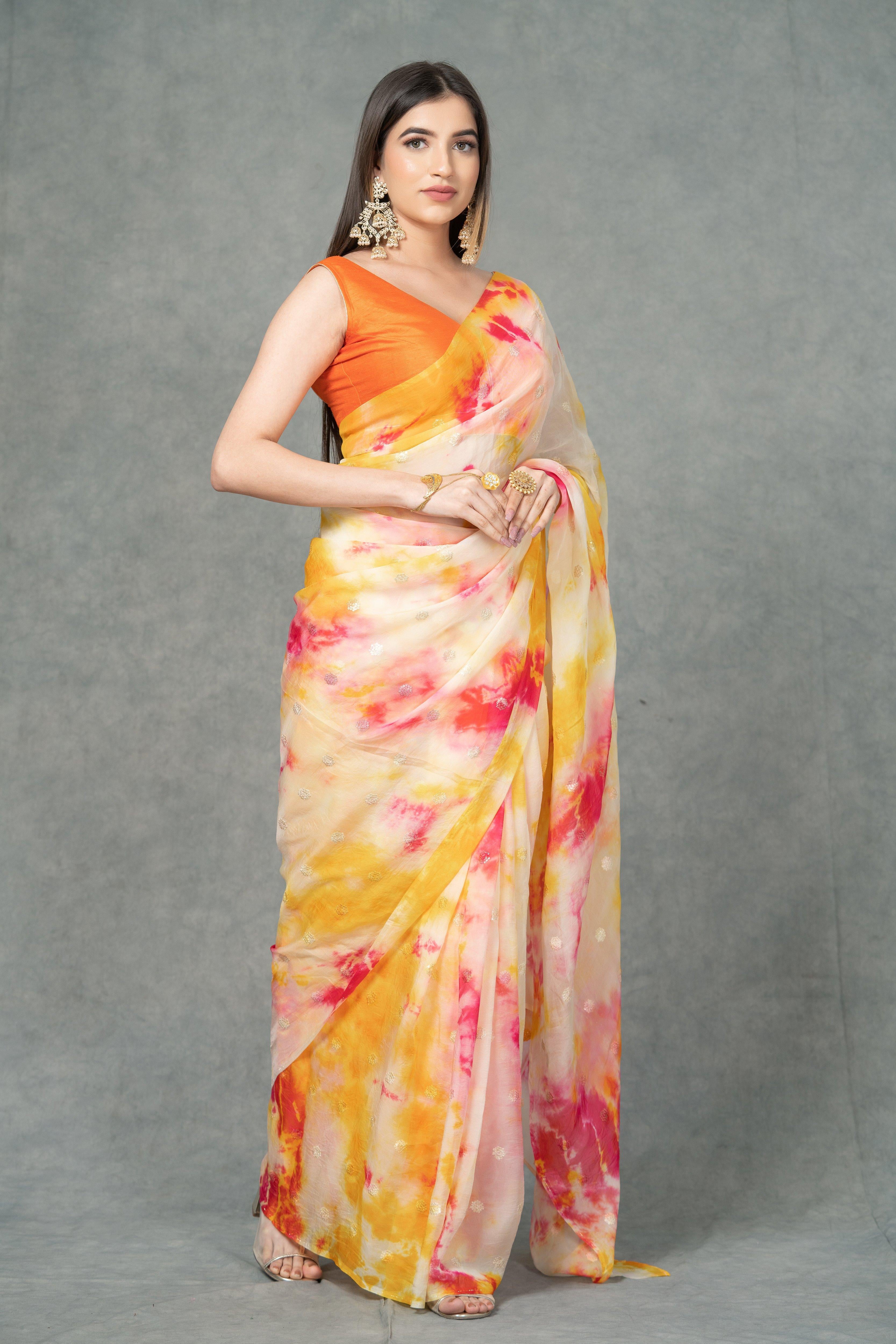 Narangi Tie-Dye Festive Chanderi Saree Sarees Aynaa 