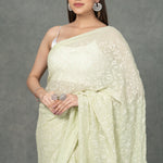 Light Green Chikankari Saree Sarees Aynaa 