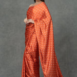 Orange Satin saree with printed florals Sarees Aynaa 