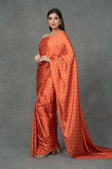Orange Satin saree with printed florals Sarees Aynaa 