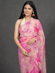Gul Festive Pink Shibori Saree Sarees Aynaa 