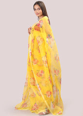 Yellow Floral Organza Saree Sarees Aynaa 