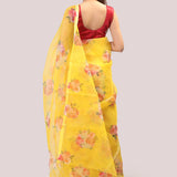 Yellow Floral Organza Saree Sarees Aynaa 