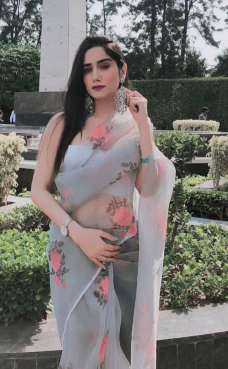 Grey Floral Organza Saree Sarees Aynaa 