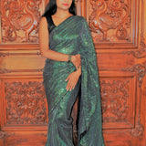 Sequined Dark Green Saree Sarees Aynaa 