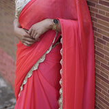 Pink Saree with pearl embellished border Sarees Aynaa 