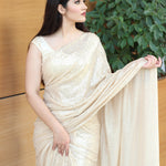 Shimmery Light Gold Saree Sarees Aynaa 