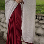 Half and Half -Hakoba Embroidery with Premium Satin Saree Sarees Aynaa 