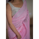 White & Baby Pink Georgette With Satin Saree Sarees Aynaa 