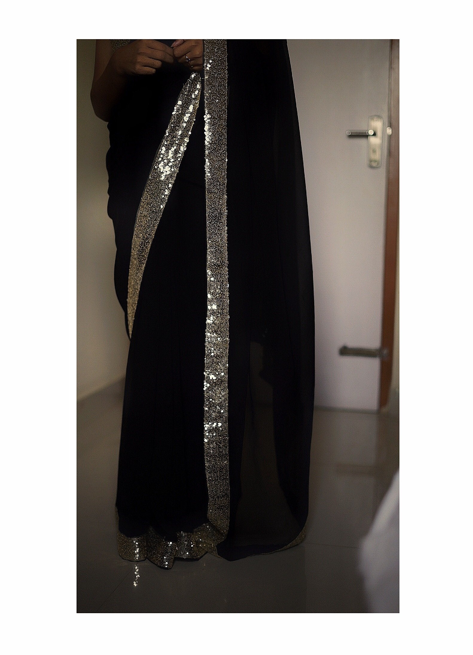 Sequins Embroidered black Georgette Saree Sarees Aynaa 