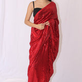 Sequined Red Saree Sarees Aynaa 