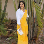 Sunshine Yellow Dots Mul Cotton Handblock Saree Sarees Aynaa 