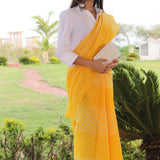 Sunshine Yellow Dots Mul Cotton Handblock Saree Sarees Aynaa 