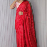Red chinnon saree with embellishments Sarees Aynaa 