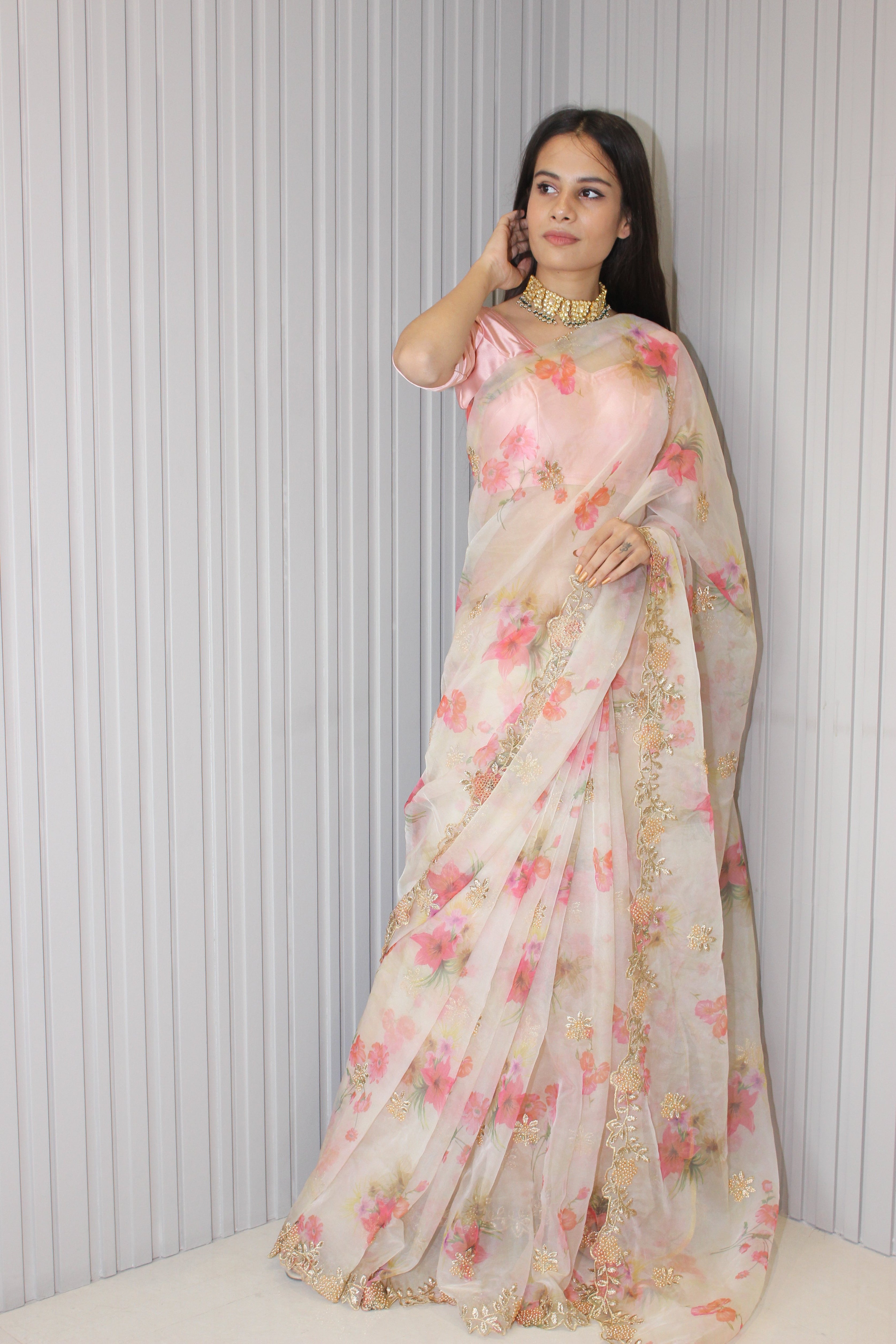 Festive Off-white Organza Saree – House of Aynaa Private Limited