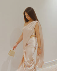 Pre-draped Rose Gold Satin Saree Sarees Aynaa 
