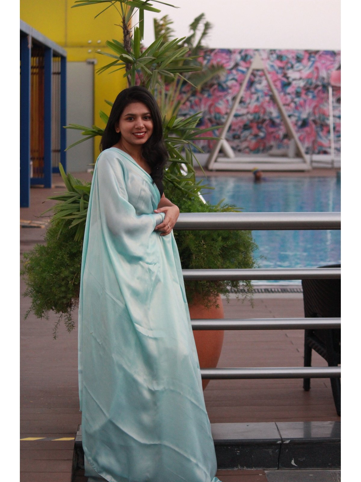 Shimmer Light Blue Satin Saree Sarees Aynaa 