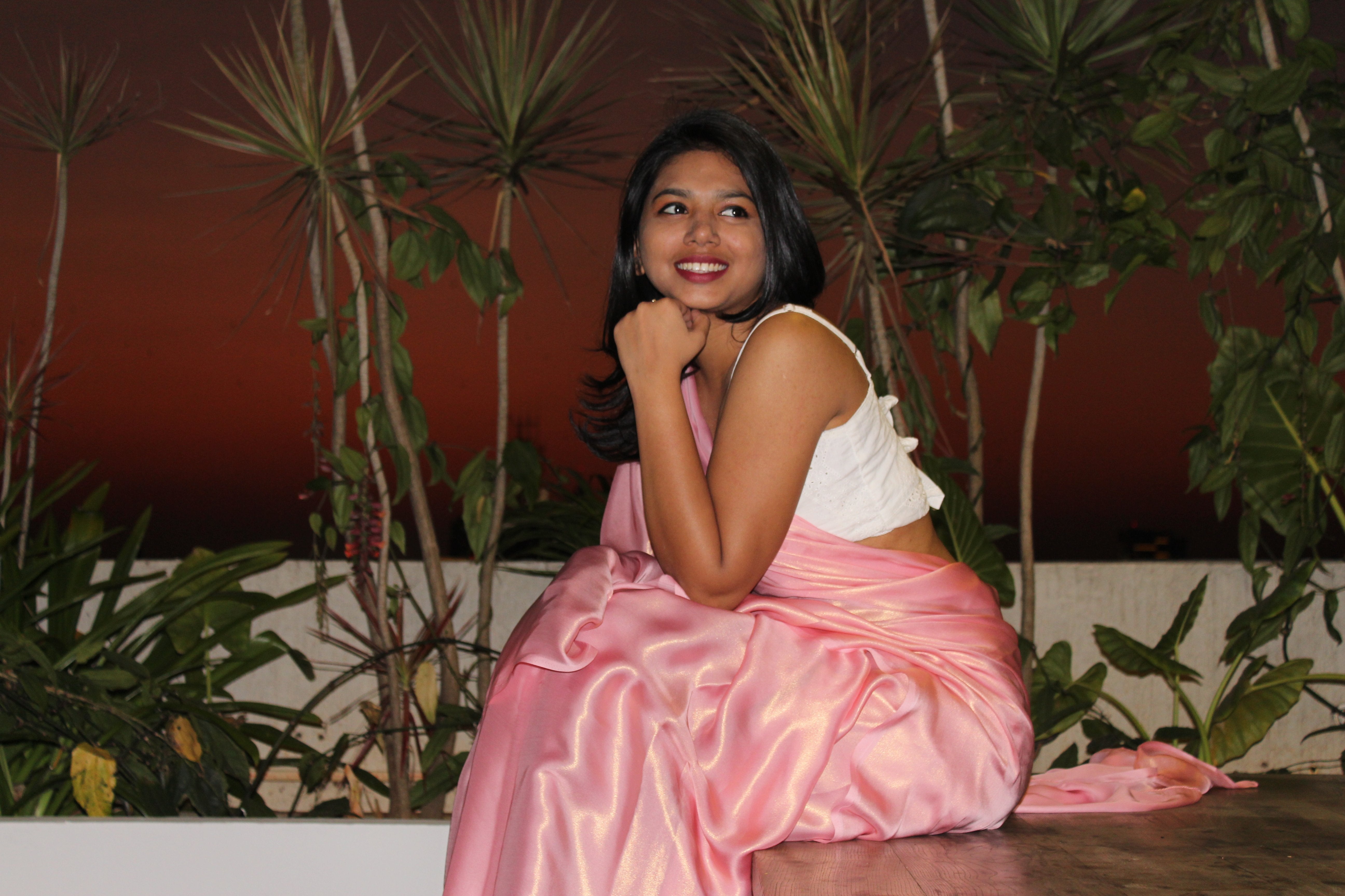 Shimmer Light Pink Satin Saree Sarees Aynaa 