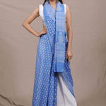 Pastel Blue Dots Mul Cotton Handblock Saree Sarees Aynaa 
