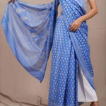 Pastel Blue Dots Mul Cotton Handblock Saree Sarees Aynaa 