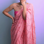 Half & Half Pink Mirror Work Saree Sarees Aynaa 