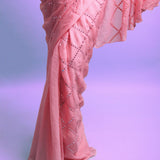 Half & Half Pink Mirror Work Saree Sarees Aynaa 