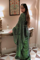 Sequined Dark Green Saree Sarees Aynaa 