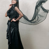 Izumi Pre-draped Black Cocktail Saree Sarees Aynaa 