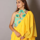 Yellow Ruffle Saree With Blouse Set Sarees Aynaa 