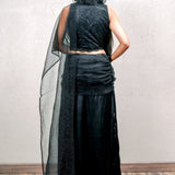 Izumi Pre-draped Black Cocktail Saree Sarees Aynaa 