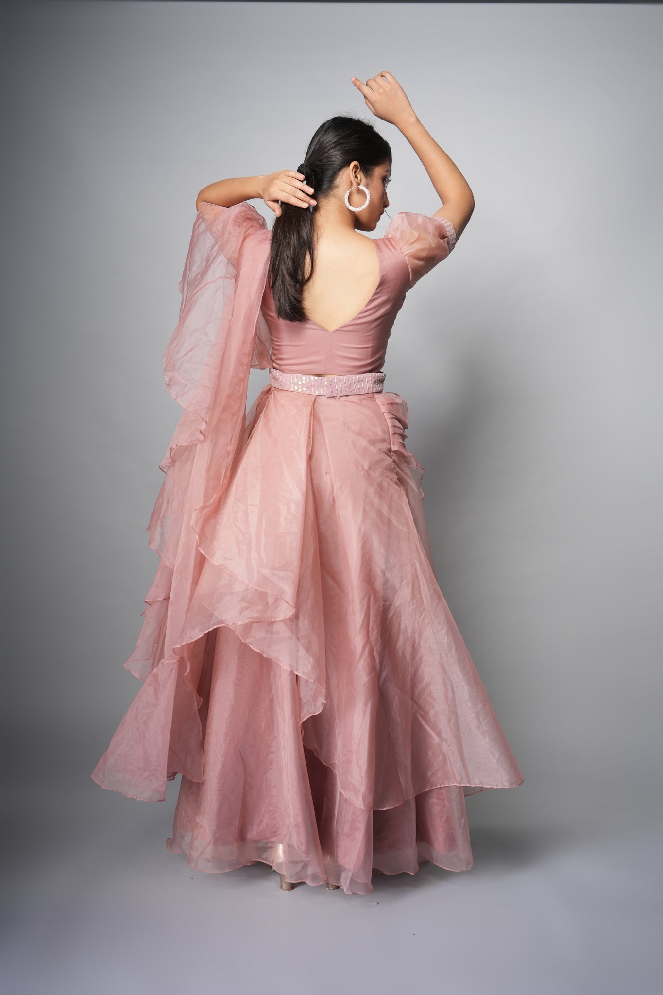 Raaya Pre draped Pink Ruffle Saree Sarees Aynaa 
