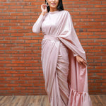 Pre-draped Pink Glitter Saree Sarees Aynaa 