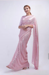 Shimmery Pink Saree Sarees Aynaa 